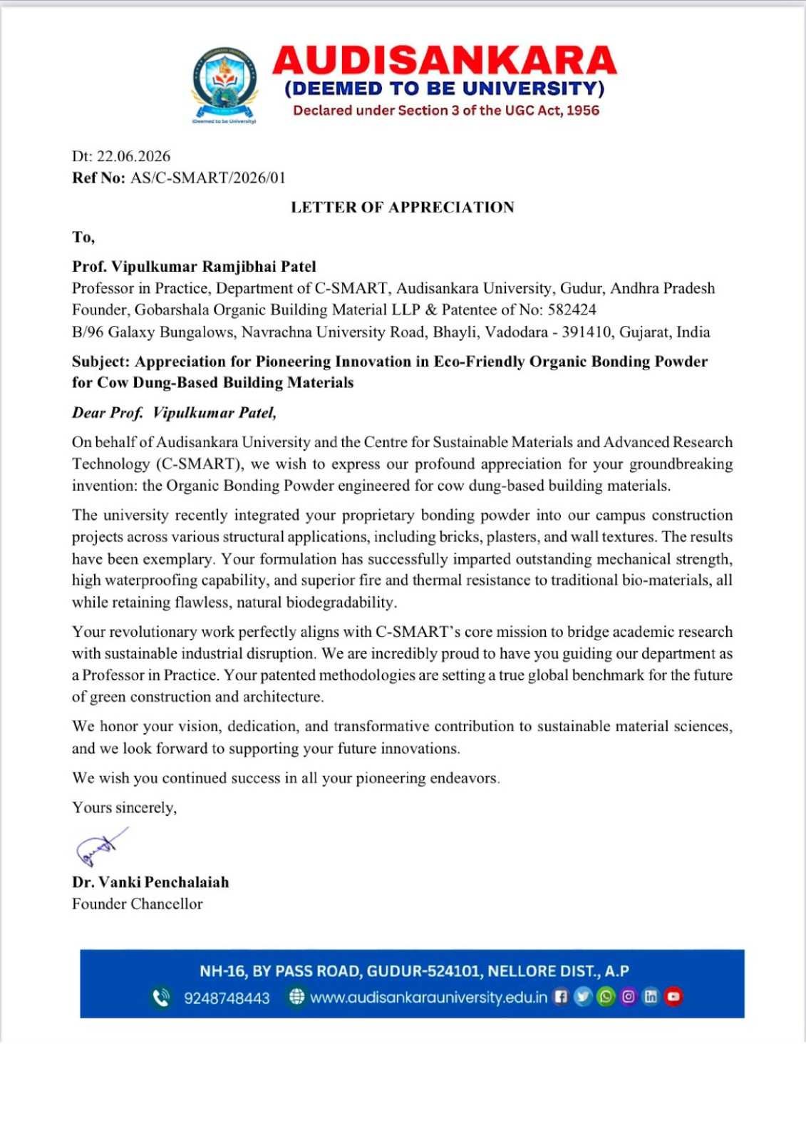 Audisankara University Appreciation